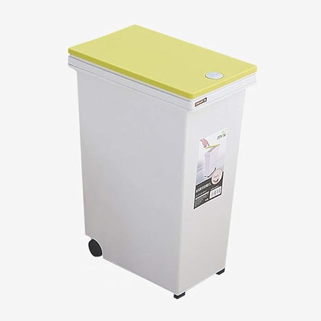 FHKBK Trash can Square Trash Can Wastebasket Bedroom Dorm Office Kitchen Bathroom Plastic Waste Bin with Lid Wheels Trash Bin (Color : Yellow, Size : 10l)