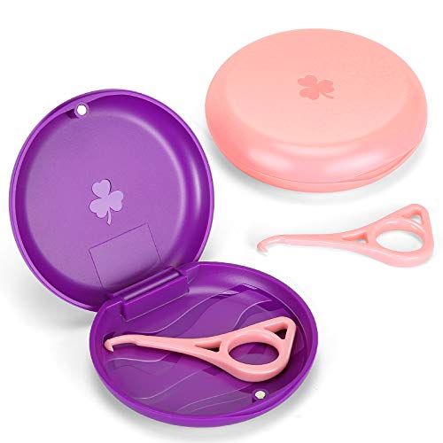 Aligner and Retainer Case with Special Magnetic Closure and 3-leaf Clover Design, 2 Pack (Pink & Purple)