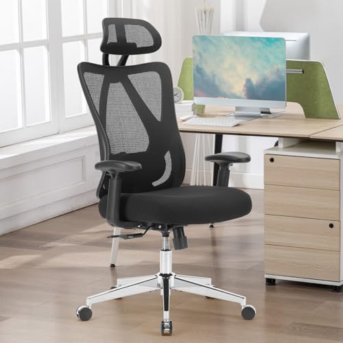 Image of Sweetcrispy Home Office Desk Chair,2D Armrest Adjustable Lumbar Support & Headrest,Ergonomic High Back Rolling Work Swivel Computer Chairs with Wheels,135Tilt Function, Inky