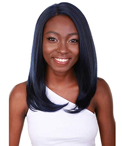LUXLUXE Paloma Straight 18 Inch Long 360 Degree Lace Front Wig, Beauty Heat Resistant Fiber, 20+ Shades of Natural, Dip Dyed, & Blended Colors (#Blue Black - Blue and Black Blend)