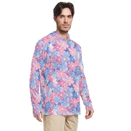 Wudan Beautiful Flowers Mens Hoodies Shirts Long Sleeve Hooded Fishing Shirts UPF 50+ Sport Shirt S2