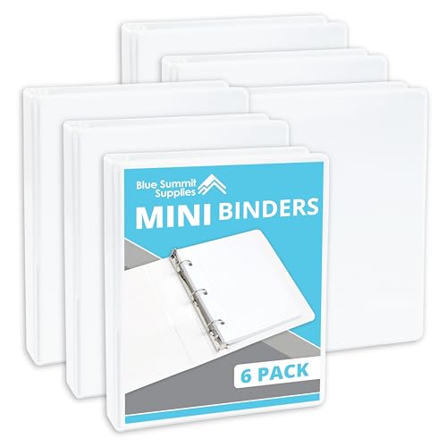 Image of Blue Summit Supplies Mini 3 Ring Binder, 7.25 inch x 9.25 inch, 1 Inch Mini Binder 3 Ring, Ideal for Playbills or Planners, Small, White, 6 Pack