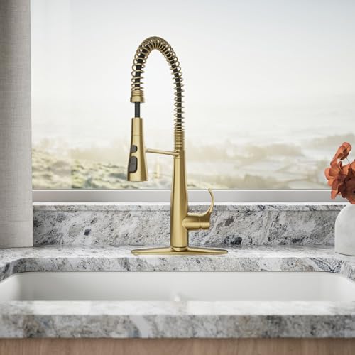 Image of KOHLER 22033-2MB Simplice Kitchen Sink Faucet, Three Function Sprayhead, Vibrant Brushed Moderne Brass