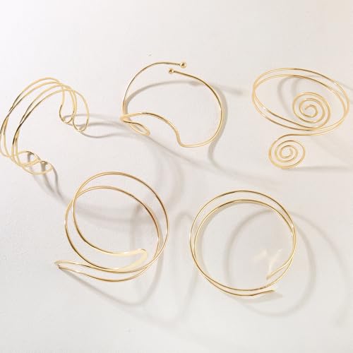 8PCS Upper Arm Cuff Bracelets for Women Gold Silver Arm Band Cuff Bangle Bracelet Adjustable Minimalist Coil Armband Armlet Set2