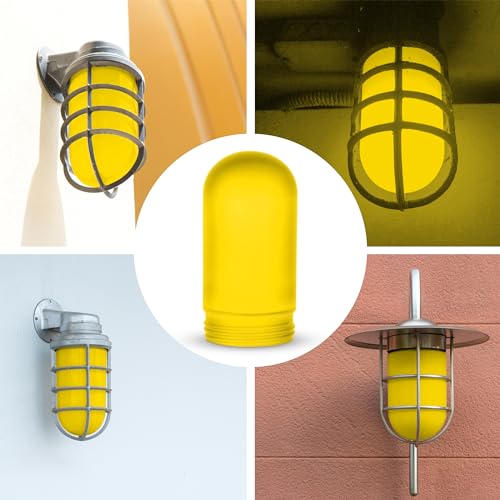 Image of OHLECTRIC Yellow Replacement Weather Tight Light Fixture - Threaded Bulb Cover - Sturdy Clear Glass Protectant - Frosted Globe Shade - Outdoor Vapor Proof Fixture
