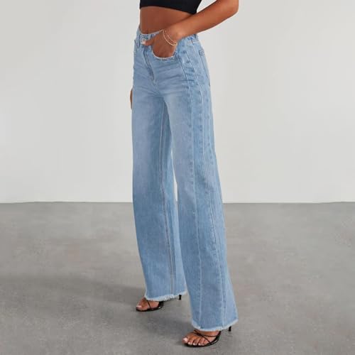 Stretchy Jeans for Women High Waist Wide Leg Boyfriend Jeans Raw Hem Business Casual Cowgirl Denim Pants with Pockets2