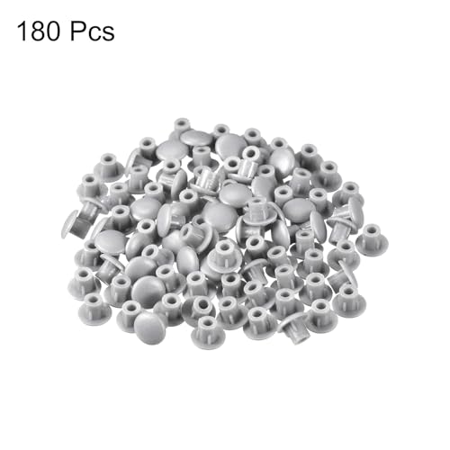 Image of uxcell Screw Hole Plugs, 5mm(3 /16 inch) Dia PP Snap in Shelf Button Flush Type Caps for Furniture Cabinet Cupboard, Gray 180 Pcs