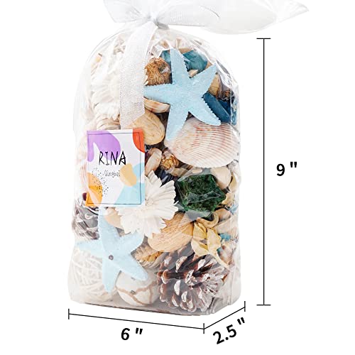 Qingbei Rina Summer Potpourri Bags, Ocean Breeze Scented Potpourri Bowl Filler,Decoarive Dried Flower,Home Fragrance Petals, Beach Coastal Shell Vase Filler, Large 20 Oz(Blue And White) #TOP1
