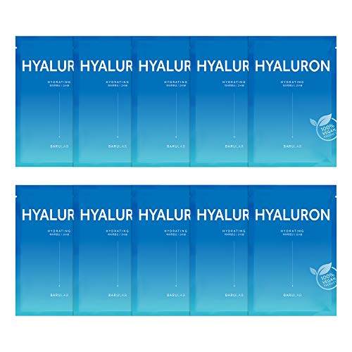 Barulab Korean Facial Mask Sheets, [HYALURON] Hydrating & Soothing 100% Vegan Mask [10 Pack] Korean Daily Skin Care Routine All Skin Type