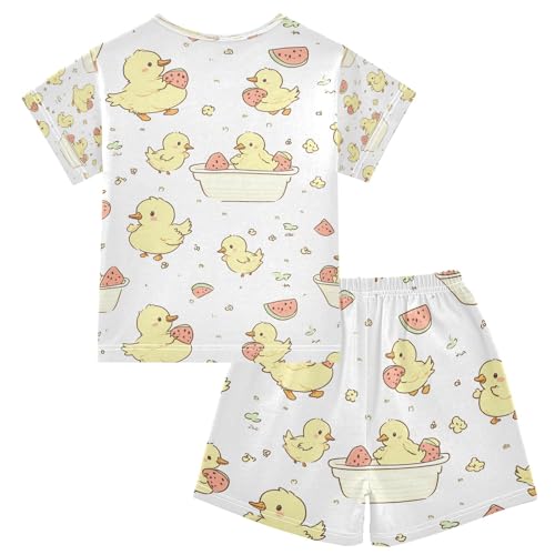 senya Washing Yellow Duck Watermelon Summer Pajamas Set Short Cotton Sleepwear 2 Piece2