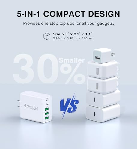 image for Dulums [2-Pack] USB C Wall Charger,60W 5-Port PD Fast USB C Charging B