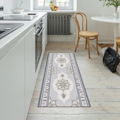 Alfombra de pasillo gris vintage antideslizante lavable de 60x200 cm 5