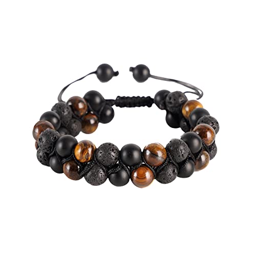 Ekkiploi Bracelets For Men Women Beaded Crystals Mens Jewelry Tiger Eye Black Obsidian Healing Lava Rock Stones Handmade Triple Protection Bracelet 8Mm Beads Good Luck Gifts #TOP10