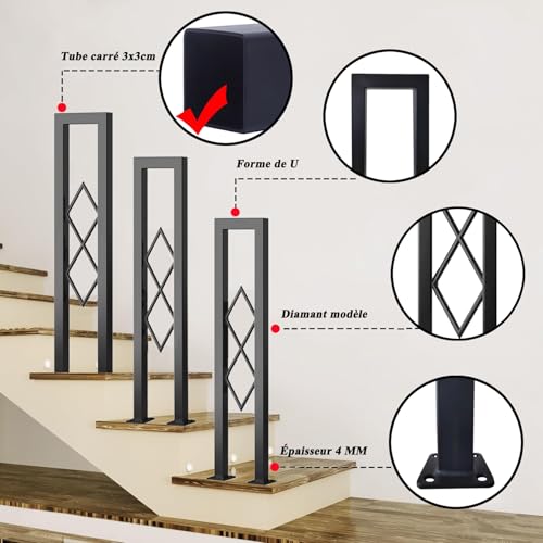 Rampe intérieur extérieur pour couloirs et escalier en U noir