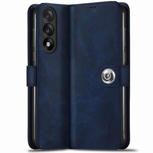 Image of TheGiftKart heGiftKart Genuine Leather Finish Flip Back Cover Case for OnePlus Nord 5 5G | Inbuilt Pockets & Stand | Wallet Style | Designer Button Magnet Flip Back Cover Case (Faux Leather, Blue)