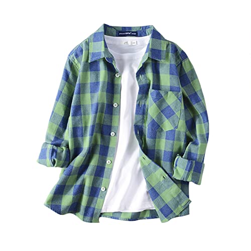 Unisex Kids Plaid Shirt Long Sleeve Button Down Flannel Shirts Toddler Casual Blouse Top for Boys Girls