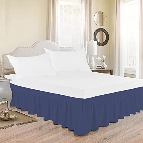 Image of Wrap Around Dust Ruffled Bed Skirt 18 inch Inch Tailored Drop Fade Resistant Brushed Microfiber Bed Skirt -Double Bed | Medium Blue