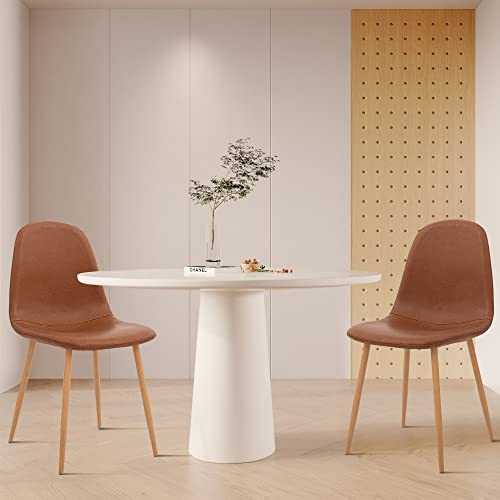 Canglong Washable Pu Cushion Seat Back, Mid Century Metal Legs For Kitchen Dining Room Side Chair, Set Of 2, Brown #TOP1
