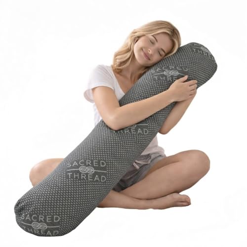 Sacred Thread Cylinder Shaped Long Pillow for Bed, Cooling Rayon Derived from Bamboo Body Pillow for Side Sleepers, Soft and Supportive Full Body Pillows for Adults (46.5”x8”) (Grey)