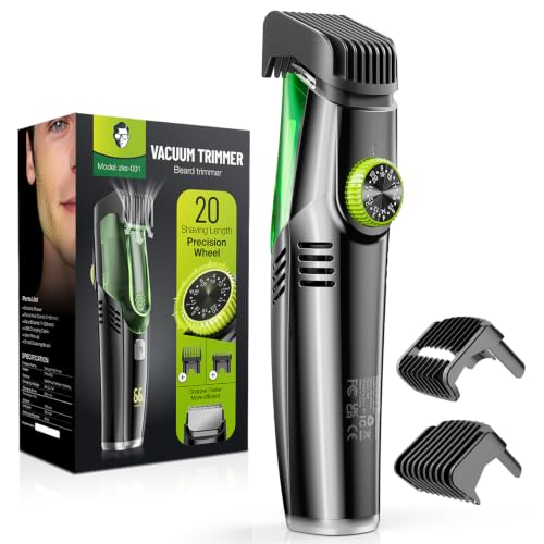 Image of Vacuum Beard Trimmer for Men: Cordless Electric Trimmer for Less Mess | 90+ Min Runtime & 20 Adjustable Lengths -IPX7 Waterproof & Rinses Easy -for Body & Mustache & Stubble