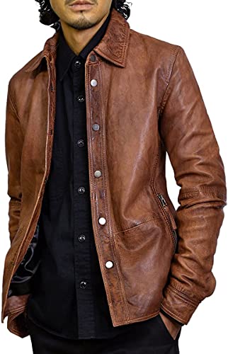 [ハルフ] レザージャケット 革ジャン メンズ 本革 レザーシャツジャケット シングル ライダースジ