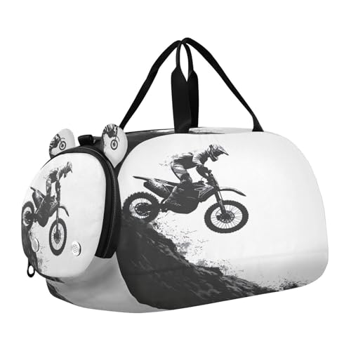 YETTASBIN Sport Travel Duffel Bag for Girls Boys, Motorcycle Rider Large Waterproof Weekender Overnight Bag, Detachable Shoulder Strap Gym Bag with Shoe Compartment & Wet Pocket