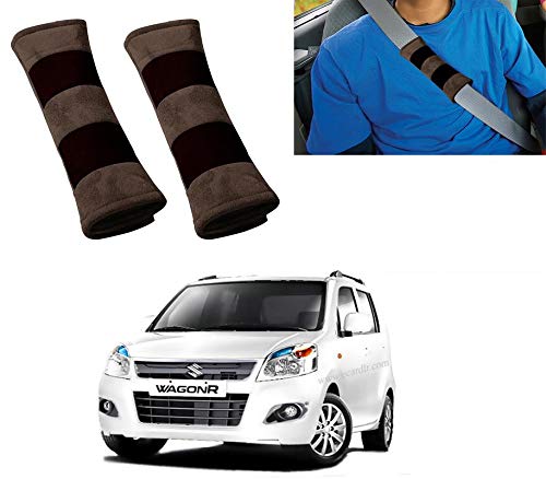 Auto Pearl - Seat Belt Cushion (Pack of 2, Brown Black) Compatible with- Wagon R 2013