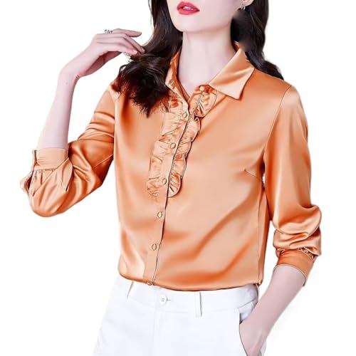 Chemisier élégant en satin femme manches longues volants style printemps décontracté