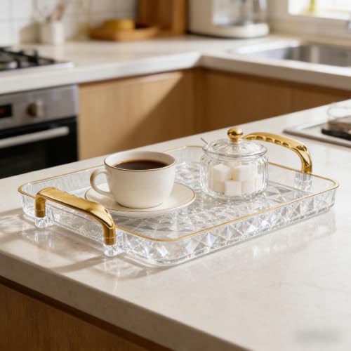 Clear Serving Tray with Handles, Large Tray for Coffee Table, Rectangular - image 4
