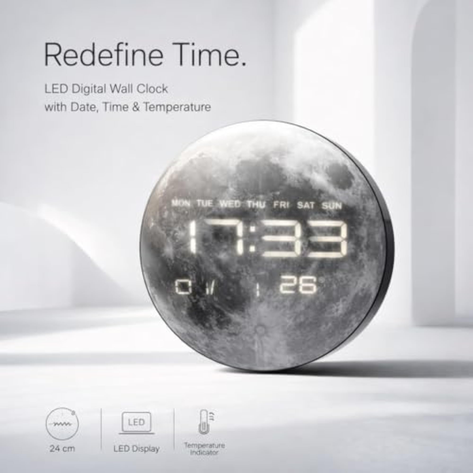 LED Digital Moon Clock with Real-Time Moon Phase Display
