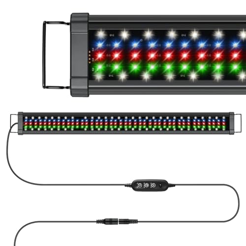 Éclairage LED pour aquarium de 89 à 128 cm avec cycle 24/7 et double télécommande IP67
