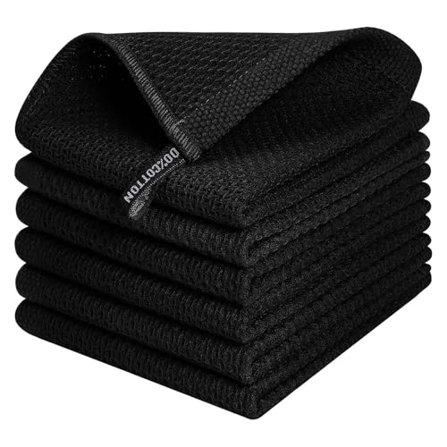 QUILTINA Kitchen Dish Cloths 6 Pack, 12 x 12 Inches, Black