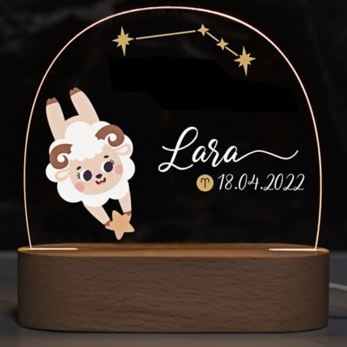Fallover Personalizado Lampara Bebe con Nombre, Regalo Bautizo Niña, Regalos Bebes Recien Nacidos Originales, Luz Nocturna Infantil de Metacrilato Base de Madera, Regalos Cumpleaños Navidad, Estilo 08