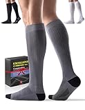 3 Pairs Easy On/Off Compression Socks - 15-20 mmHg Moderate Support Socks with Cushioned Sole and Seamless Toe