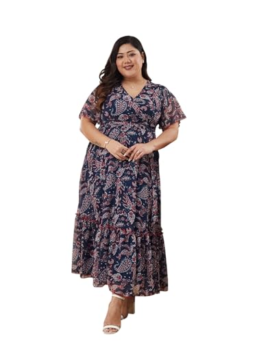Image of Miss Chase A+ Women's Floral Wrap Chiffon Maxi Dress with Flutter Sleeves Frilled Hem