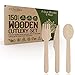 Lot de 150 couverts jetables en bois, 50 fourchettes, 50 couteaux, 50 cuillères, biodégradables, fêtes, pique-niques
