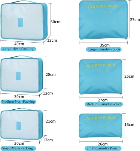 Image of Travel Organizer Pouch Set of 6, Space Saver Packing Cubes for Suitcase, Clothes, Underwear, Socks and Shoes (SKY BLUE)