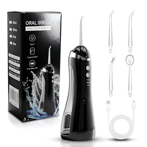 GOINGSKY Irrigador Dental Portatil DIY, Irrigador Bucal Portatil Flosser 4 Modos y 3 Intensidades, Irrigadores Dentales Silencioso para Viajes y Hogar, Negro