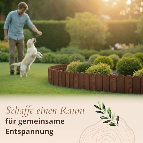 Floranica Beetumrandung Beeteinfassung 20 x 200 cm Braun Rasenkante Holz Gartenzaun Holzzaun Flexibler Rollborder