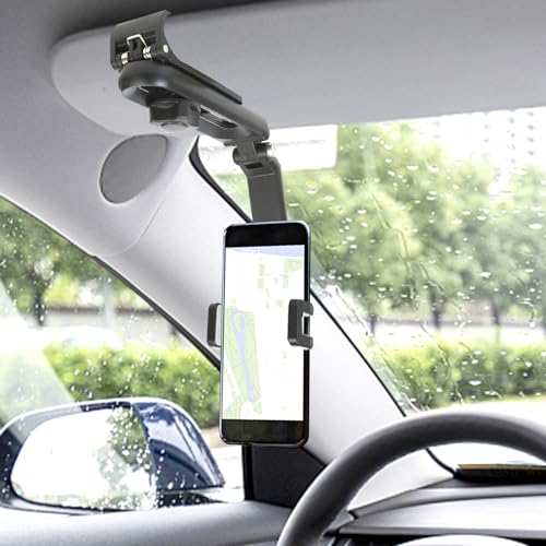 QYING Sun Visor Car Phone Holder,1080° Multifunctional Sun Visor Universal 360 Rotating Rear View Mirror Phone Holder, Foldable Cell Phone Mount Clip for All Mobile Phones
