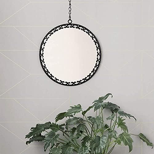 Fubiao Hanging Wall Mirrors Decorative - 10 Inch Black Round Mirror with Hanging Chain for Home Bathroom Bedroom Living Room, Easy Mounting, Ideal for Home Decor Black