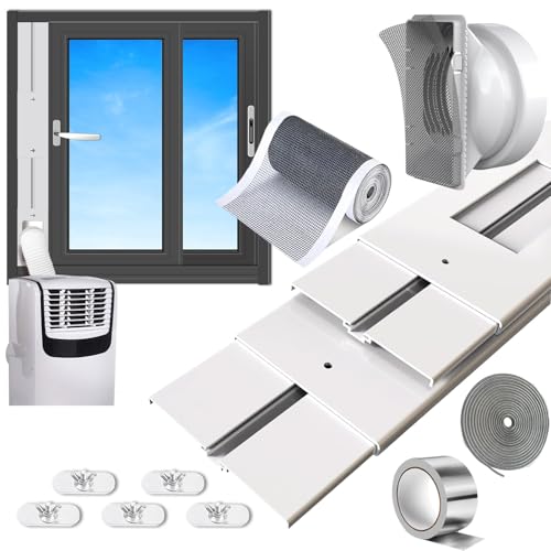 Aozzy condizionatore portatile kit finestra,Lunghezza regolabile da 66 cm a 160 cm. Con connettore universale, bloccaggio di sicurezza e stripping ermetico,adatto per finestre verticali orizzontali.