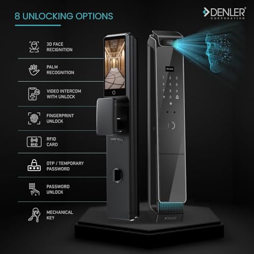 Image of Denler FLv6 8-in-1 Smart Door Lock | 3D Face Recognition | Video Intercom | Wi-Fi App Unlock | Fingerprint | RFID Card | PIN | Key | CNC Design