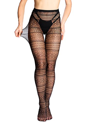 Image of HONENNA Patterned Fishnets Tights Black Pantyhose Stockings for Women, 1-6 Pairs