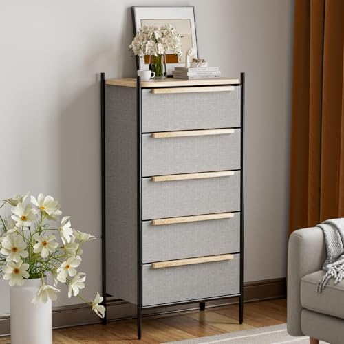 IKIFLY 収納チェストタンス 収納 大容量 引き出し 箪笥 布製 洋服タンス おしゃれ たんす スリム 衣類収納 キャビネットリビングチェスト 寝室収納 軽量 お洒落 コンパクト 大容量 転倒防止 安定感 組み立て簡単 一人暮らし5段5杯【幅57.5 奥行35 高さ119 CM】