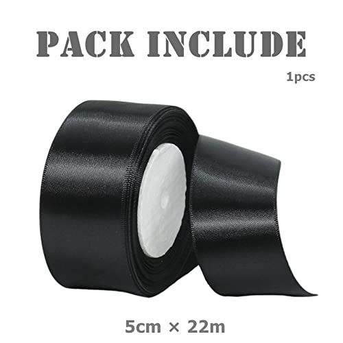 50mm Wide Black Ribbon for Crafting 22M 2Inch Black Solid Fabric Large Thick Double Sided Satin Decorative Ribbon for Gift Wrapping Wedding Car Sewing Floral Xmas Presents - Image 2