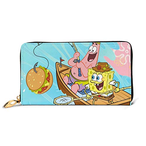 Preisvergleich Produktbild Spongebob Geldbörse aus echtem Leder, mit Reißverschluss, lange Clutch, Münzfach, Kartenpaket für Damen und Herren