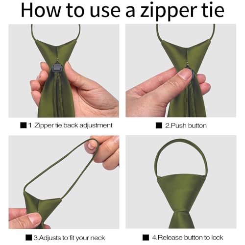 Image of YourTies Zipper Tie for Men Adjustable Pre-tied Satin Neckties and Pocket Square Set Solid Color Business Formal Wedding