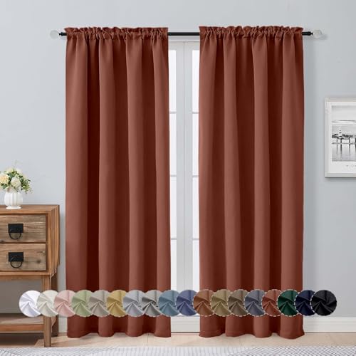 Image of Aiyufeng Terracotta Blackout Curtains for Bedroom 72 Inch Length 2 Panels, Privacy Thermal Insulated Rod Pocket Door Window Curtains for Patio French Door Front Door, W40 x L72 Inch, Terracotta