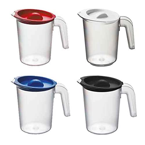 Roltex Set of 4 500ml Clear Frosted Jugs with Multicolour Lids Unbreakable Reusable Plastic